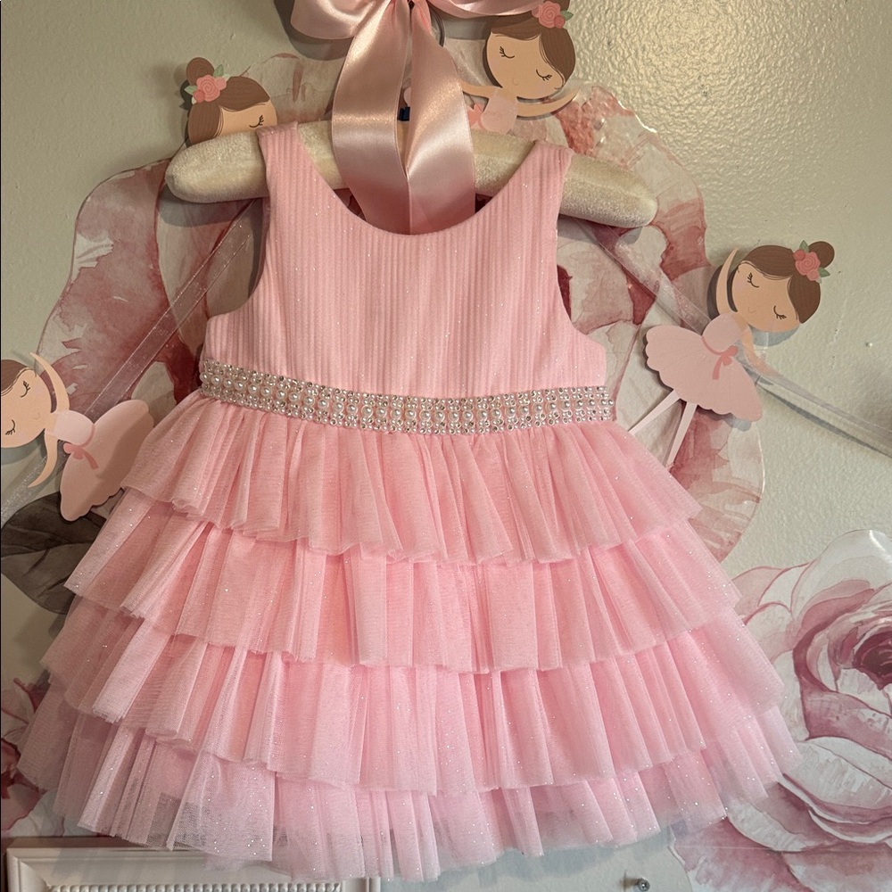 American Princess Pink Ruffle Dress with Glitter Band